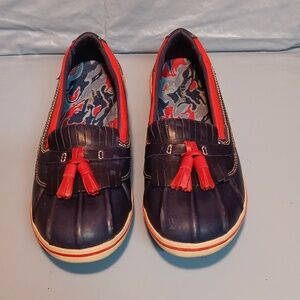 L.L Bean Bar Harbor Slip On Moccasins Blue Red 290695 Size 7 1/2M